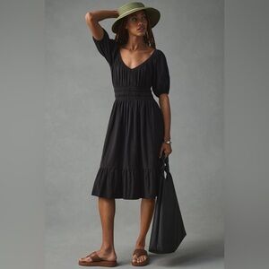 Nation LTD Fabia Shirred Sweetheart Neck Midi Dress Black